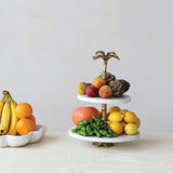 Marble 2-Tier Tray with Aluminum Palm Tree Shaped Handle
