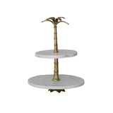 Marble 2-Tier Tray with Aluminum Palm Tree Shaped Handle