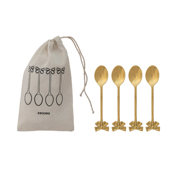 Brass Spoons with Bow Shaped Handles (Set of 4)