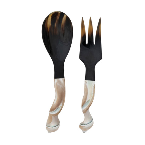Natural Horn Servers with Shell Handles