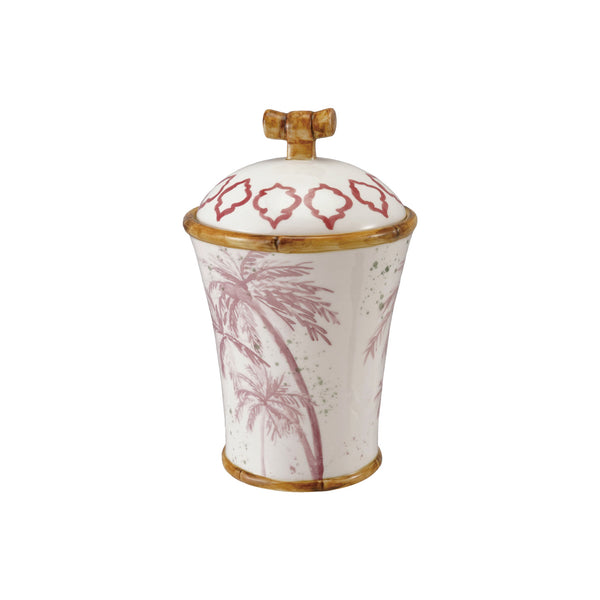 Hand-Painted Stoneware Canister with Palm Trees & Bamboo