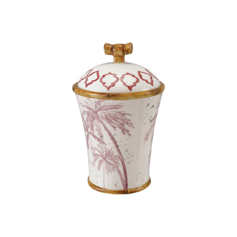 Hand-Painted Stoneware Canister with Palm Trees & Bamboo