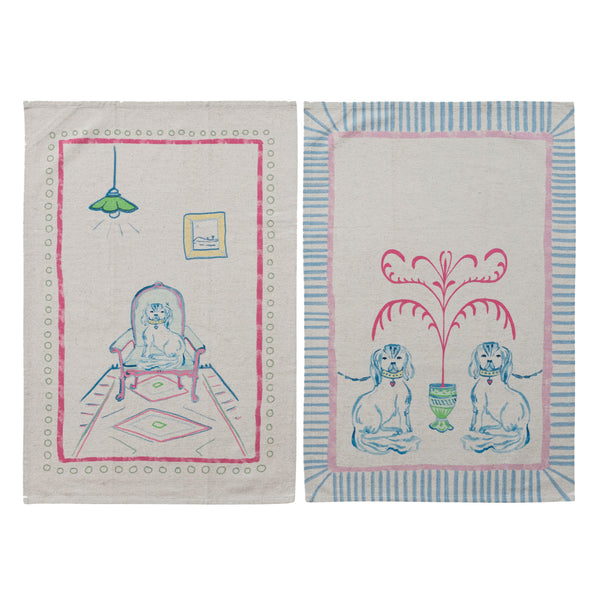 Cotton & Linen Tea Towel with Staffordshire Dog