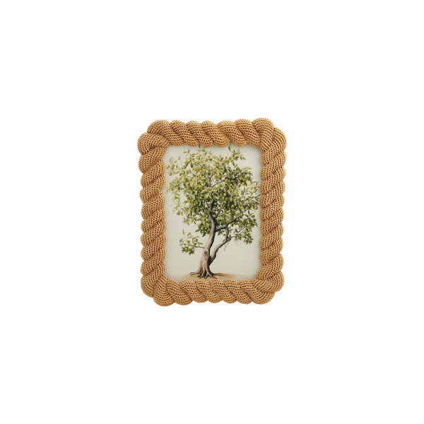 7"W x 9"H Resin Rope Photo Frame, Gold Finish
