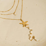 Santorin 18K Gold Non-Tarnish Star & Pearl Layered Necklace