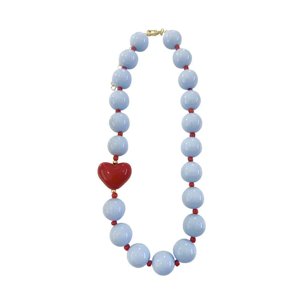 Judy Chunky Beaded Heart Necklace - Light Blue