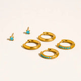 Ivalo 18K Gold Non-Tarnish Turquoise Huggie Earring Set