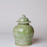 Medium Green and White Porcelain Country Peony Temple Jar