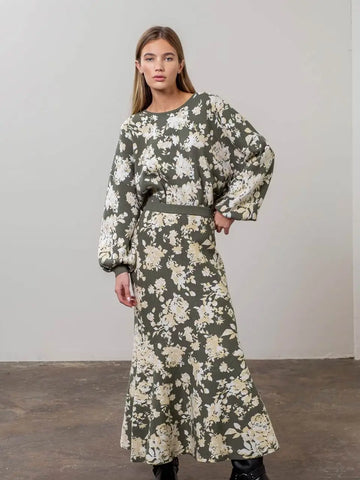 Jacquard Floral Print Sweater Skirt