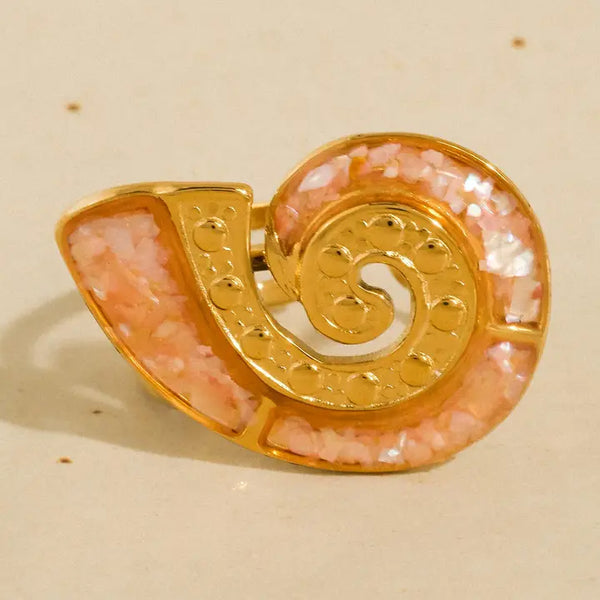 Shellnee 18K Gold Non-Tarnish Shell Spiral Statement Ring