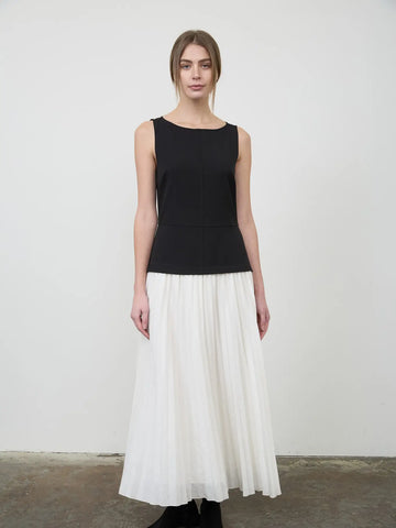 Drop Waist Pleated Midi Dress