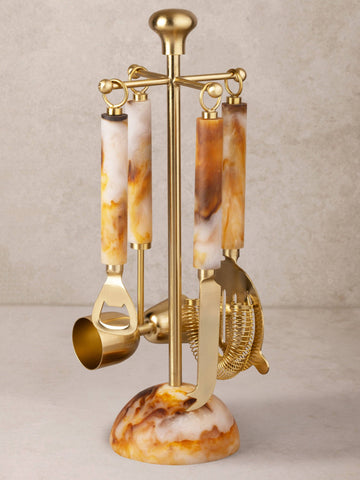 Kampai Marbled Bar Tools Set: Smoked Amber