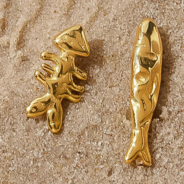 Selkie 18K Gold Non-Tarnish Mismatch Fish Stud Earrings