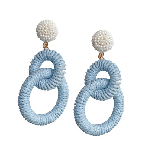 Nantucket Raffia Earrings | Carolina Blue and White
