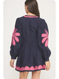 Flower Patch Contrast Embroidery Mini Dress