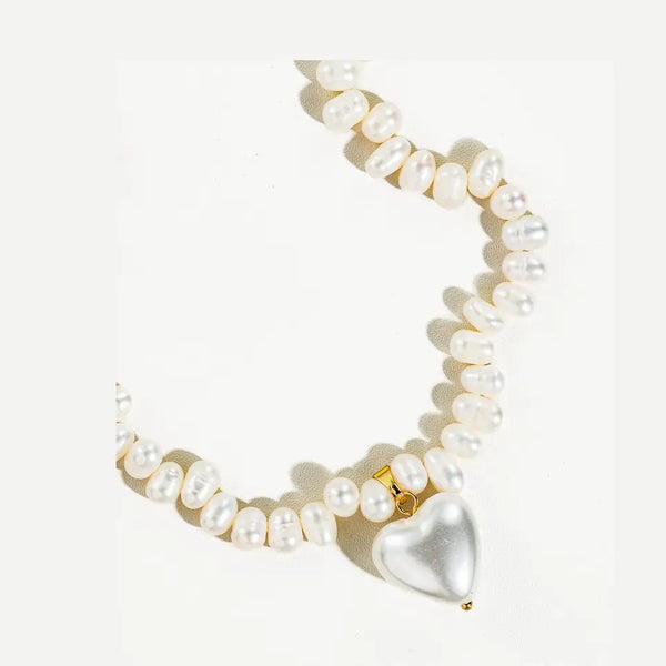 Agape 18K Gold Natural Pearl Heart Choker