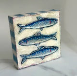Sardines Textured Hand-painted Wood Block Art