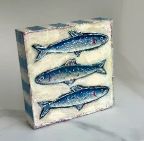 Sardines Textured Hand-painted Wood Block Art