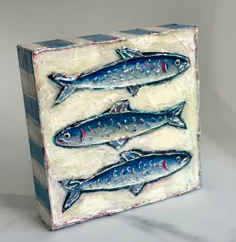 Hand-painted Wood Block Art | Sardines