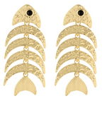 Gold Hammered Fish Bone Earrings
