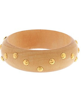 Wood w/Dome Station Bangle Bracelet (gold)