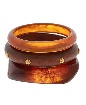 3 Row Wood & Resin Bangle Bracelet