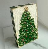 Christmas Tree Green Striped Hand-painted Wood Block Art