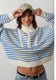 Preppy Striped Half Zipper Sweater