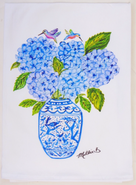 Hydrangea Hummingbird Tea Towel