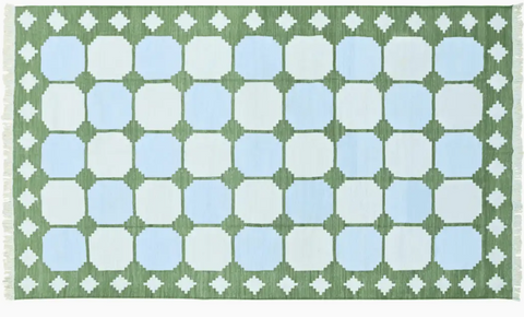 Vegetable Dyed Indian Reversible Cotton Rug - Diamond Green- 6x9