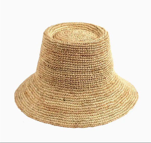 Raffia 3.5" Crochet Gambler Bucket Hat Spring