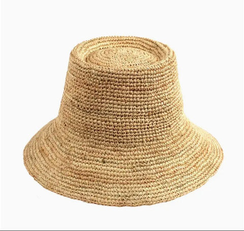 Raffia 3.5" Crochet Gambler Bucket Hat Spring