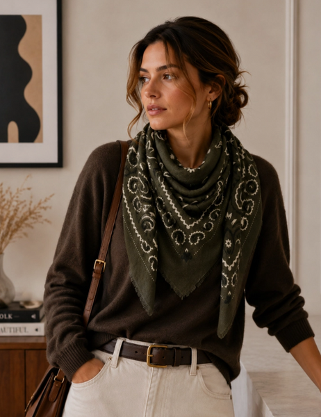Large Woolen Square Bandana | Khaki