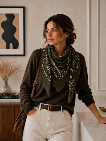 Large Woolen Square Bandana | Khaki