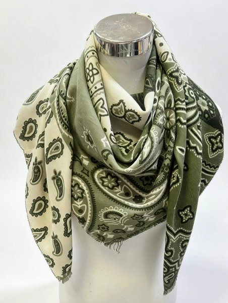 Large Woollen Patchwork Bandana | Khaki