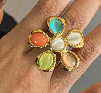 Stephane 18K Non-Tarnish Vintage Stone Floral Ring
