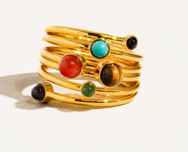 Teigan 18K Gold Multi Color Stone Layered Ring
