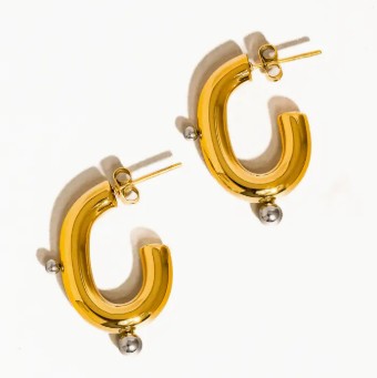 Alsace 18K Gold Non-Tarnish Two Toned C Hoop Earring