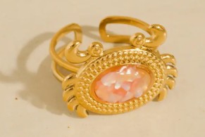 Crablin 18K Gold Non-Tarnish Vintage Pearl Crab Ring