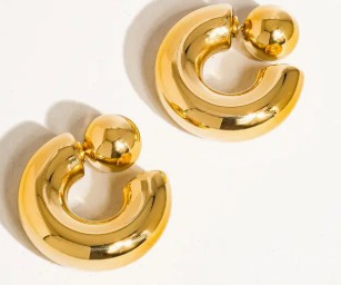 Fernanda 16K Gold Non-Tarnish Ball C Hoop Earring
