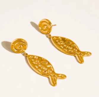 Lumistar 18K Gold Non-Tarnish Textured Fish Drop Earrings