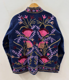 Midnight Navy Hand-Embroidered Velvet Jacket