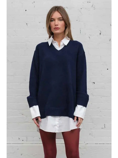 Mixed Sweater Shirt Dress