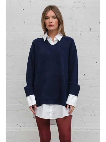Mixed Sweater Shirt Dress