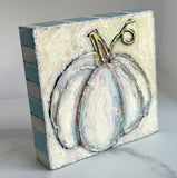 Pastel White Pumpkin Textured Hand-painted Wood Block Art