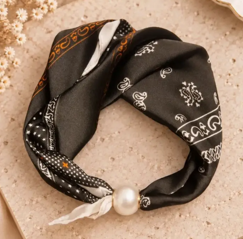Satin Scarf with Pearl Clasp | Dark Brown