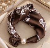 Satin Scarf with Pearl Clasp | Chocolate