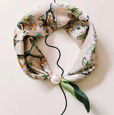 Satin Scarf with Pearl Clasp | Garden