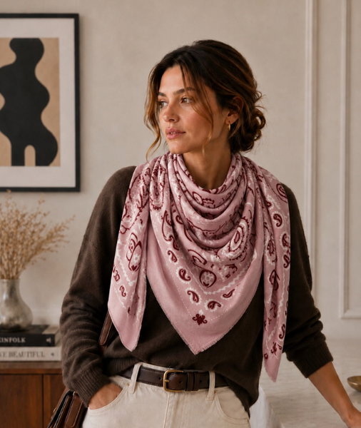Large Woolen Square Bandana | Pink