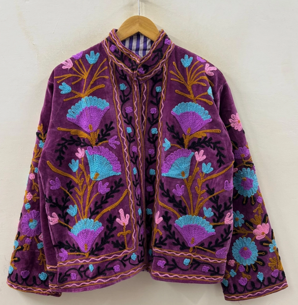 Violet Garden Hand-Embroidered Velvet Jacket